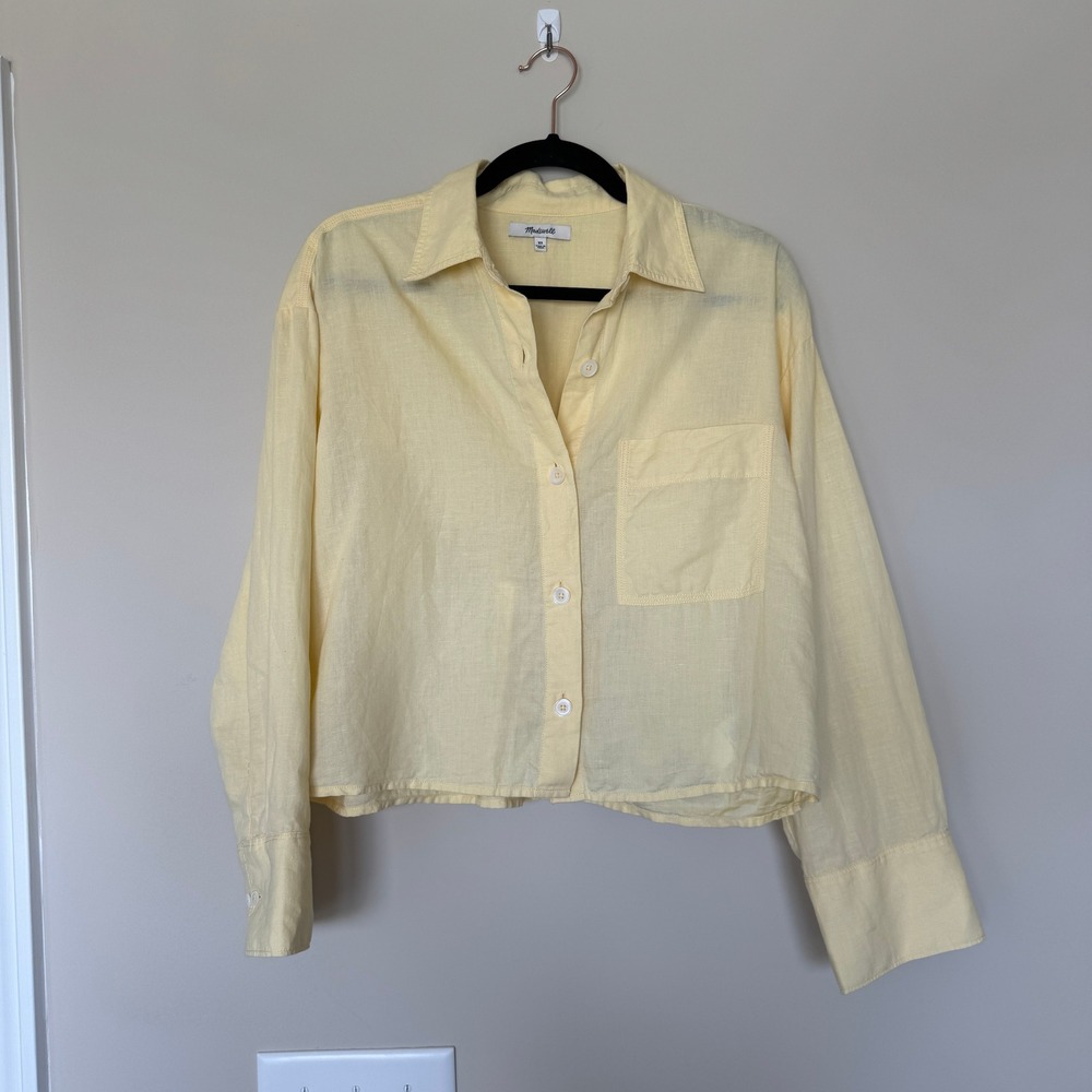 Madewell Linen Cotton Cropped Button Up Shirt Yellow NZ468 XS